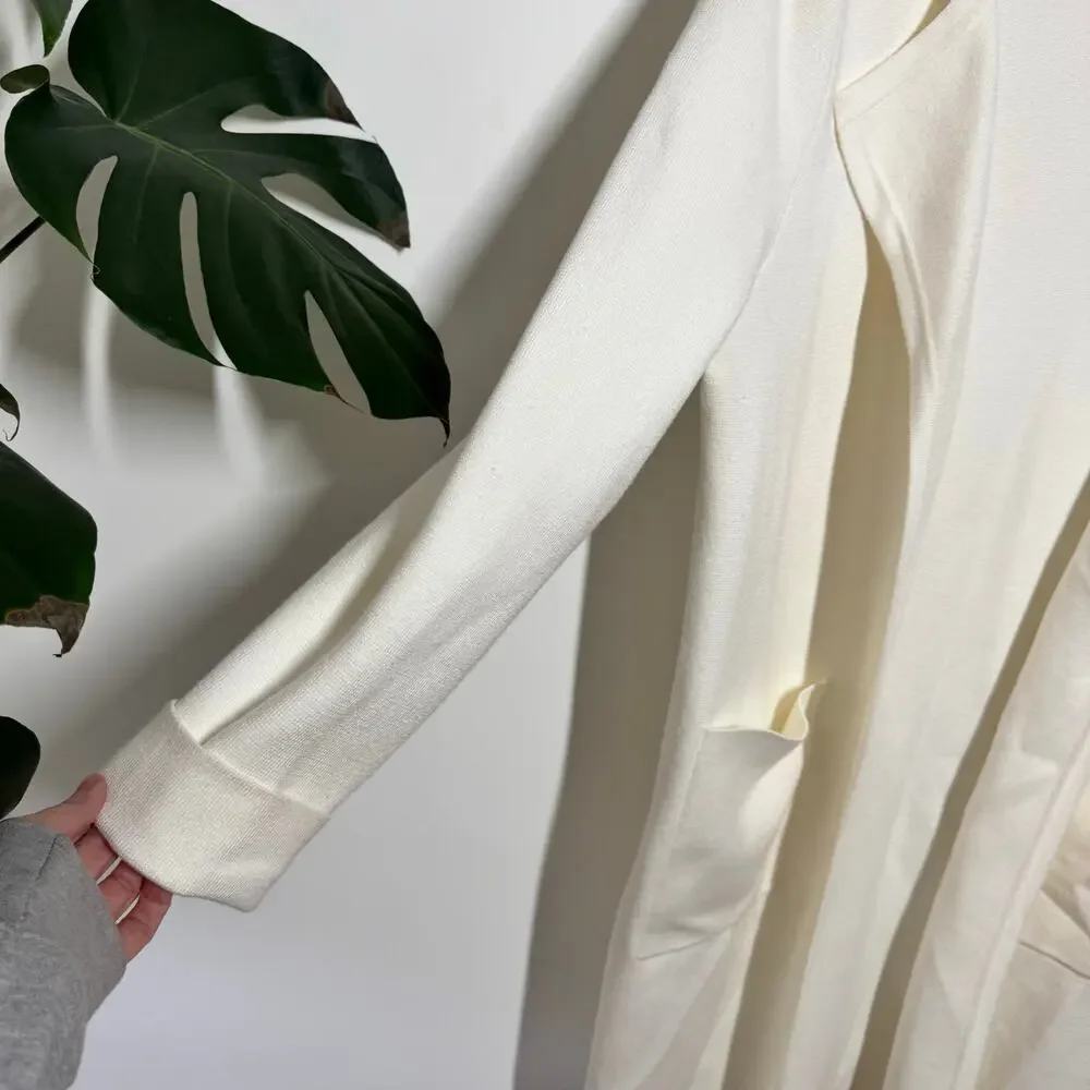 ANRABESS Long Sleeve Open Front Cardigan Coat Women L Off White Minimal Modest